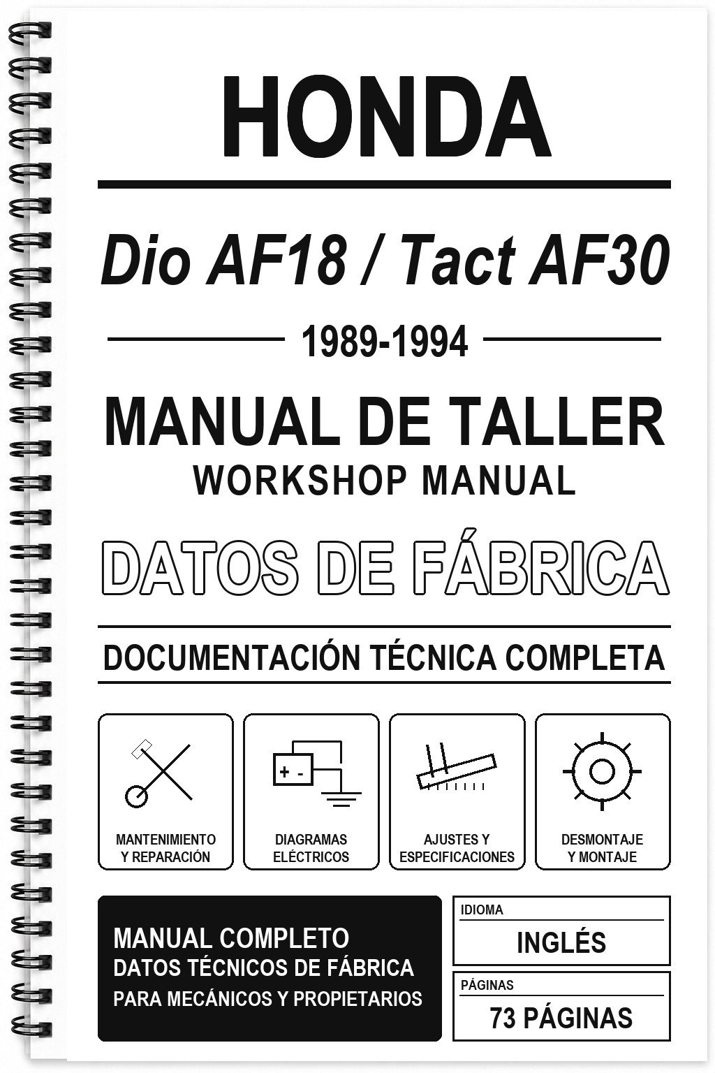 Manual de Taller Honda Dio AF18 / Tact AF30 (1989-1994) (Inglés)