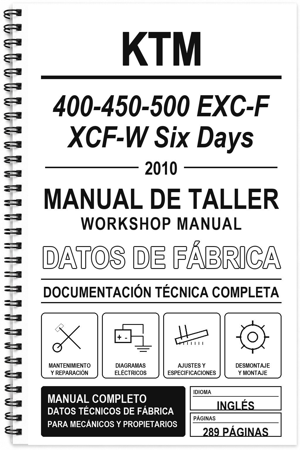 Manual de Taller KTM 400-450-500 EXC-F XCF-W Six Days (2010) (Inglés)