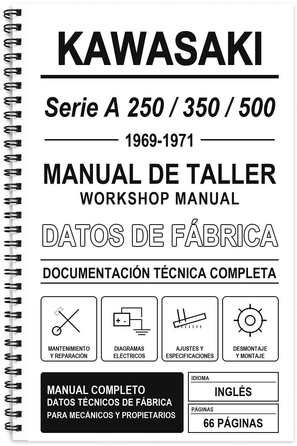 Manual de Taller Kawasaki Serie A 250 / 350 / 500 (1969-1971) (Inglés)