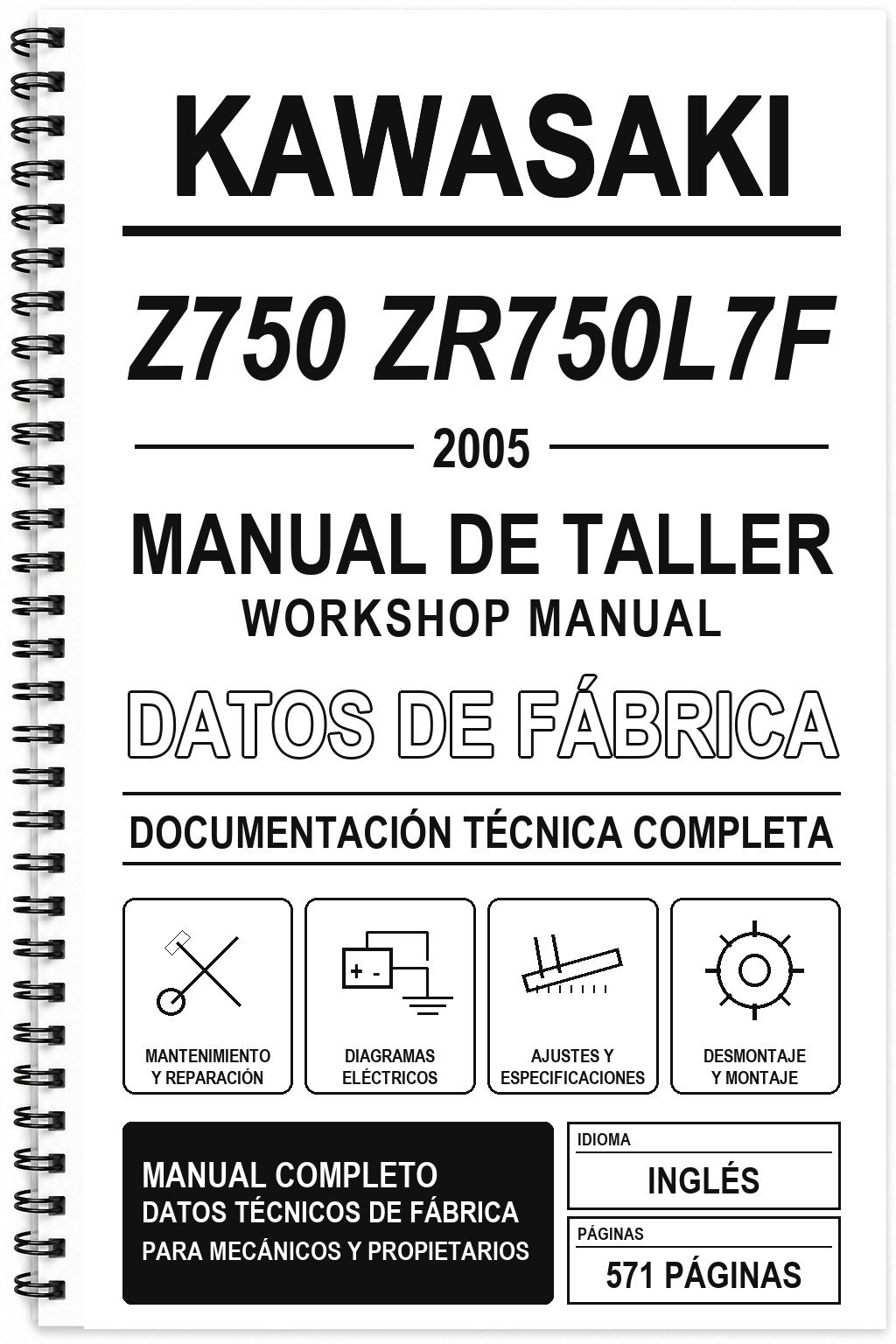 Manual de Taller Kawasaki Z750 ZR750L7F (2005) (Inglés)