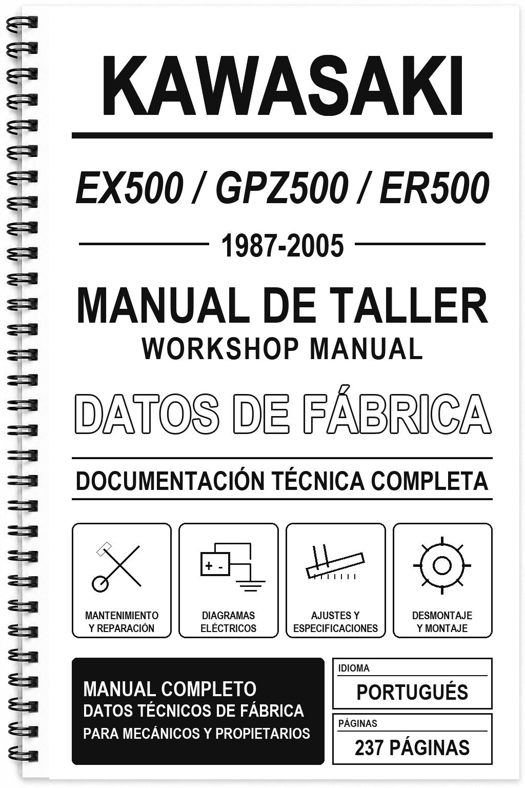 Manual de Taller Kawasaki EX500 / GPZ500 / ER500 (1987-2005) (Portugués)