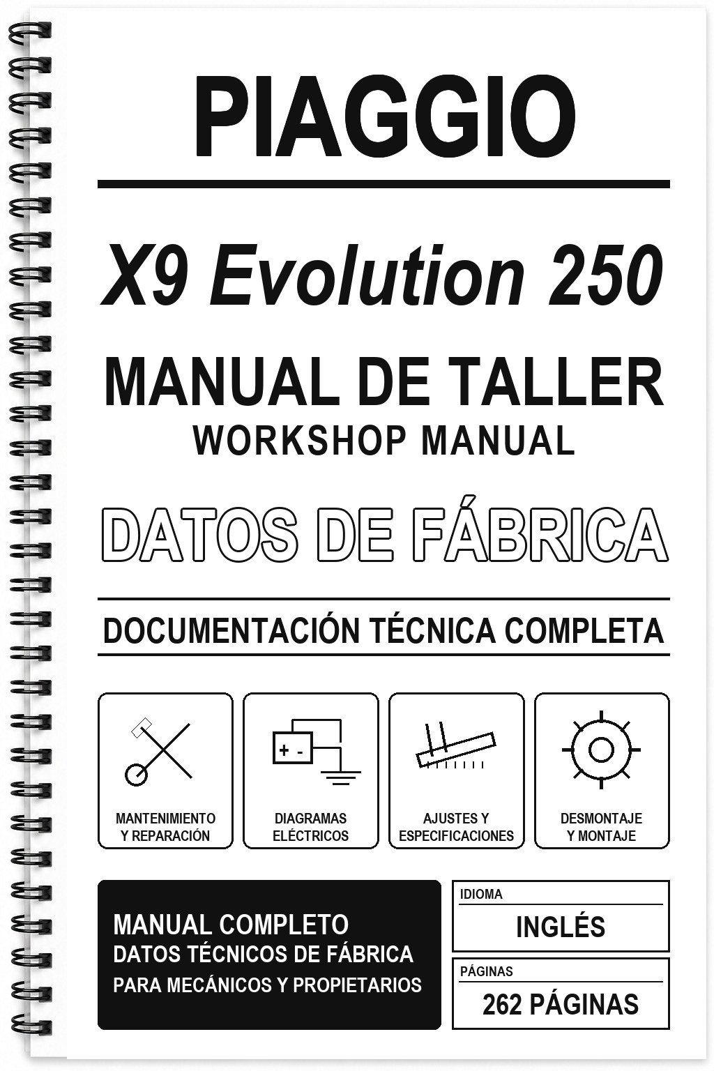 Manual de Taller Piaggio X9 Evolution 250 (Inglés)