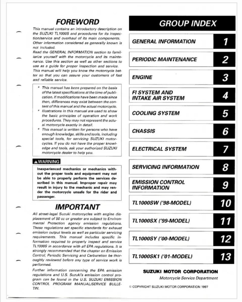 Manual de Taller Suzuki TL1000S 1998-2001 - Imagen 2