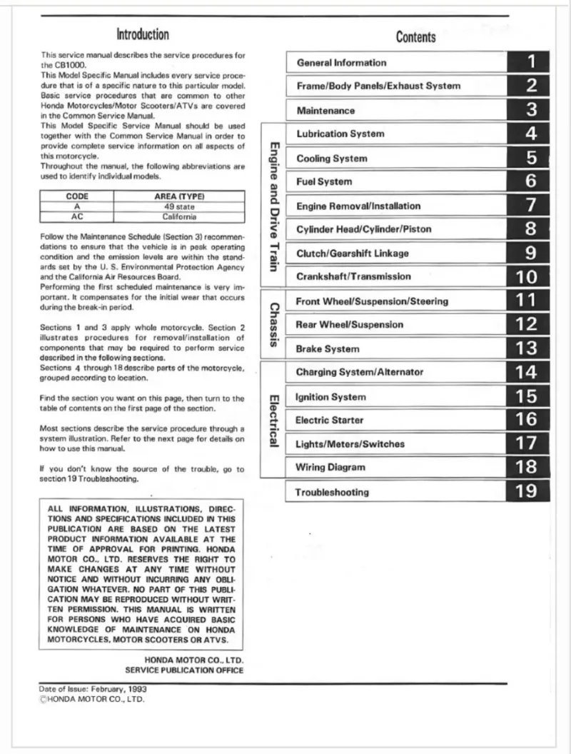 Manual de Taller Honda CB1000 1994 - Imagen 2