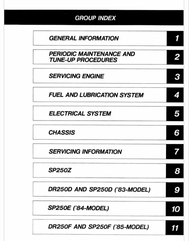 Manual de Taller Suzuki DR250/SP250 (1982–1985) - Imagen 2