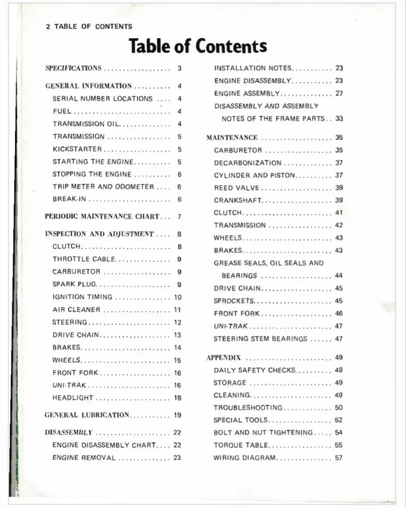 Manual de Taller Kawasaki KDX175 1980 - Imagen 2