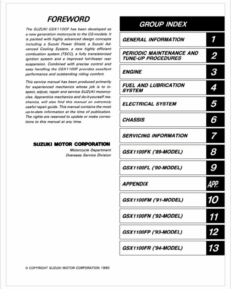 Manual de Taller Suzuki GSX1100F 1989-1992, 1994 - Imagen 2