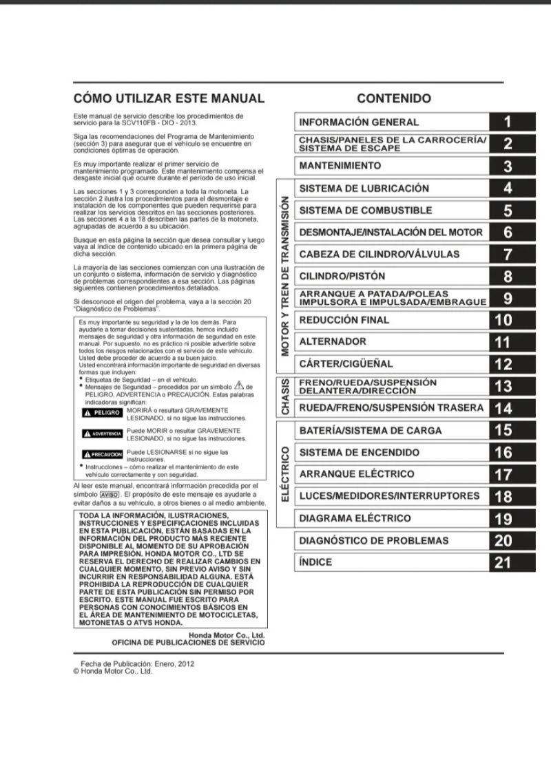 Manual de Taller Honda Dio 110 2013 - Imagen 2