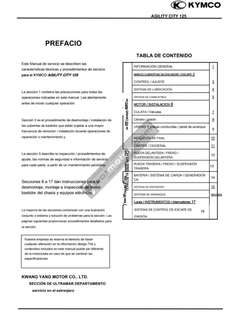 Manual de Taller Kymco Agility City 125 2012 - Imagen 2