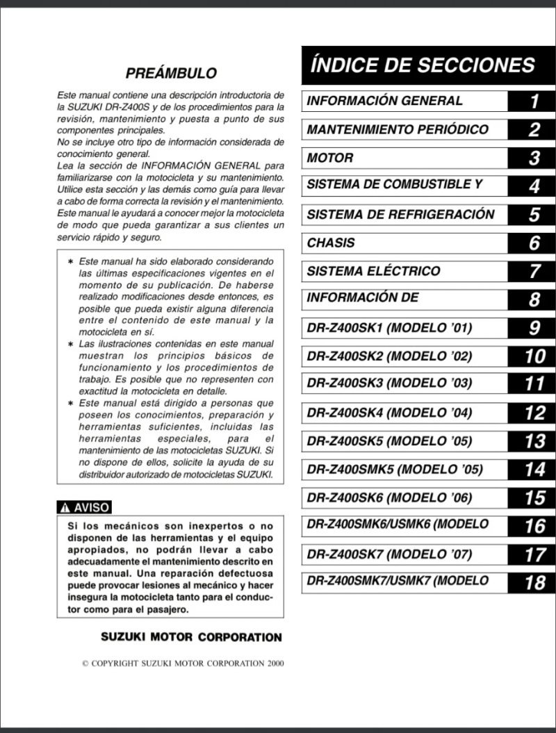 Manual de Taller Suzuki DR-Z400S 2000-2007 - Imagen 2