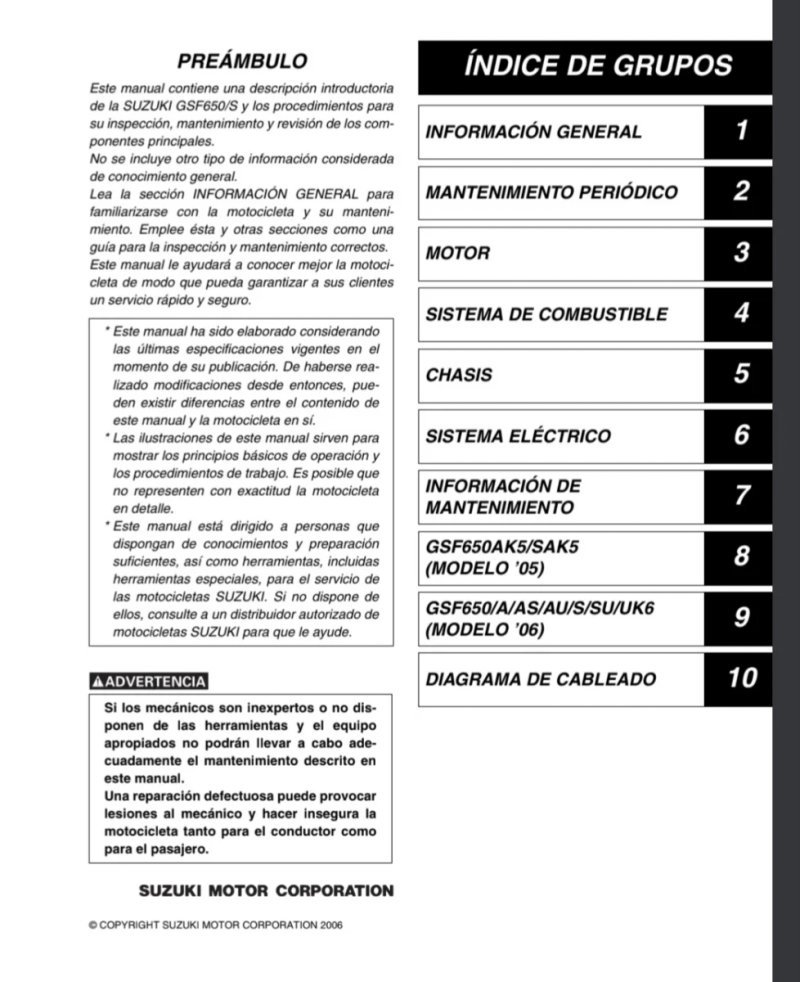 Manual de Taller Suzuki GSF650/S 2006 - Imagen 2