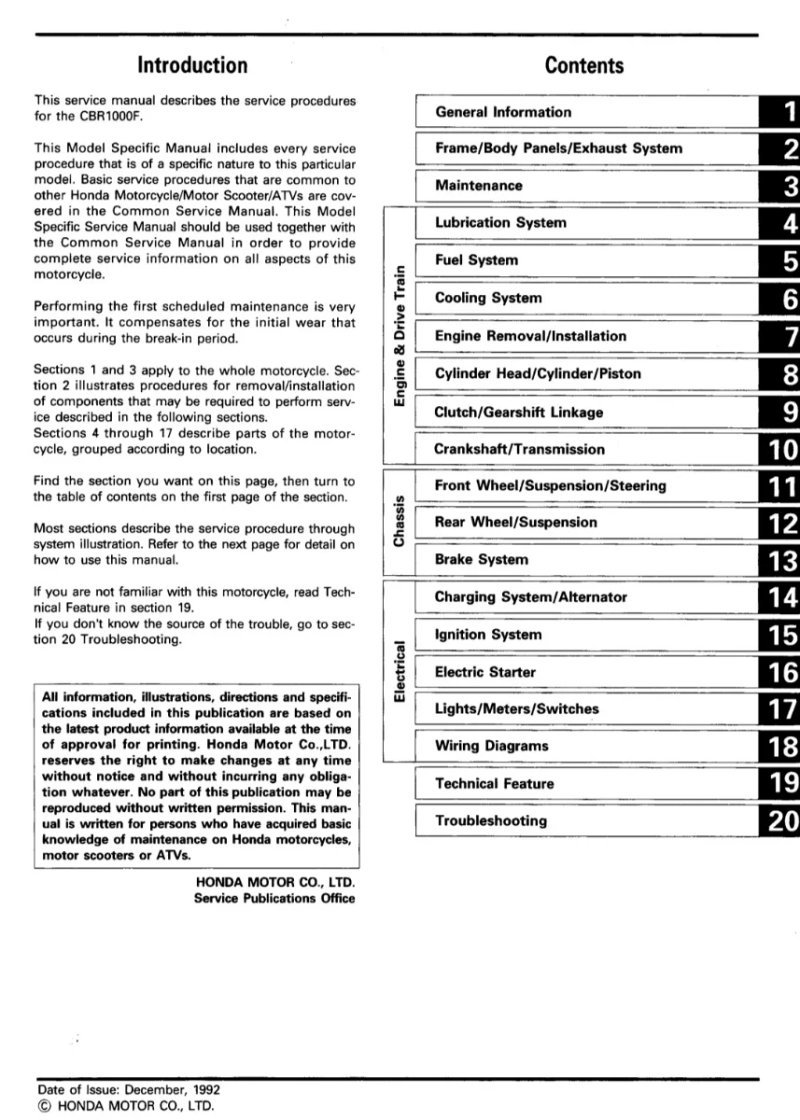 Manual de Taller Honda CBR 1000F 1992 - Imagen 2