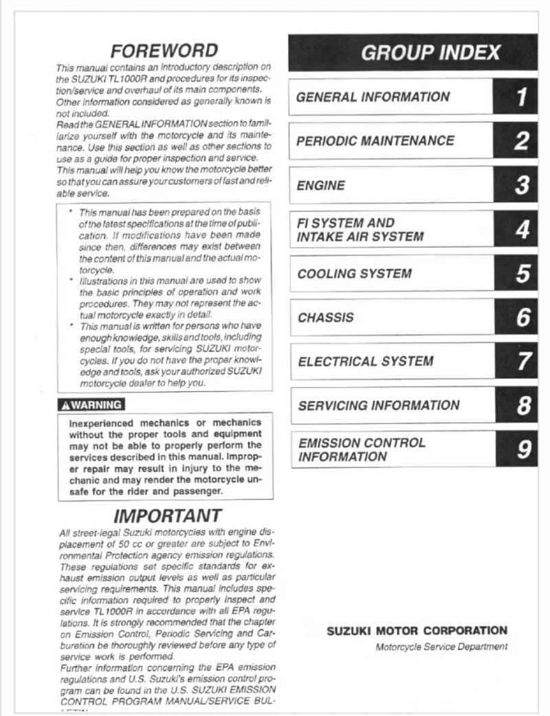 Manual de Taller Suzuki TL1000R 1998-2002 - Imagen 2
