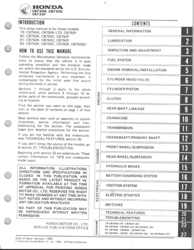 Manual de Taller Honda CB750K 1982 - Imagen 2