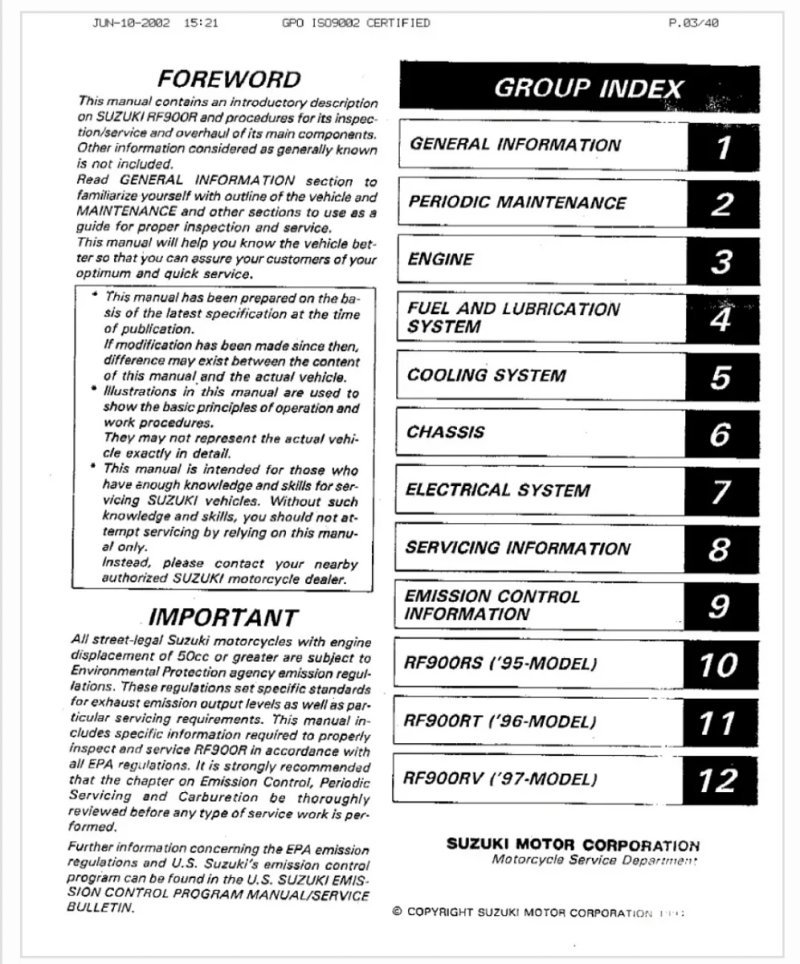 Manual de Taller Suzuki RF900R 1994-1997 - Imagen 2