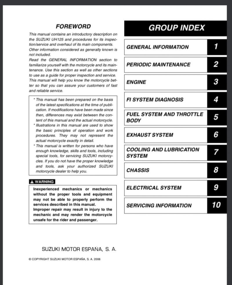 Manual de Taller Suzuki Burgman UH125 2007 - Imagen 2