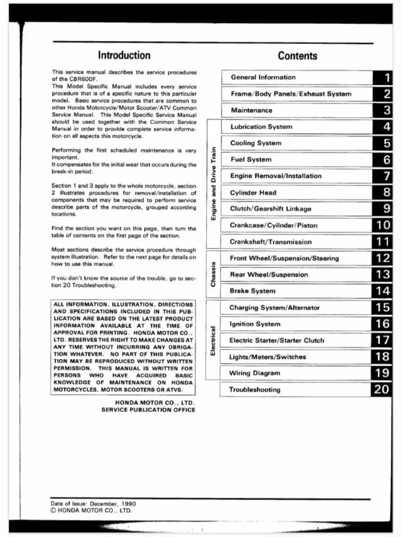 Manual de Taller Honda CBR600F 1990 - Imagen 2