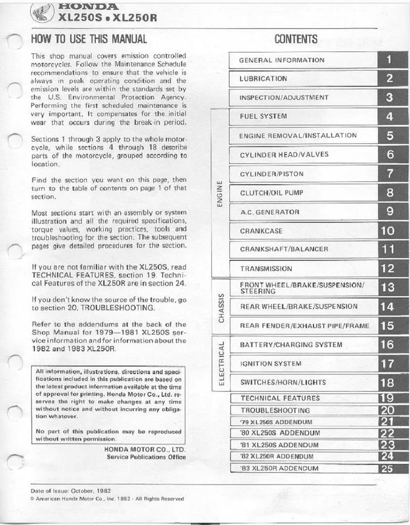 Manual de Taller Honda XL250S XL250R 78-83 - Imagen 2