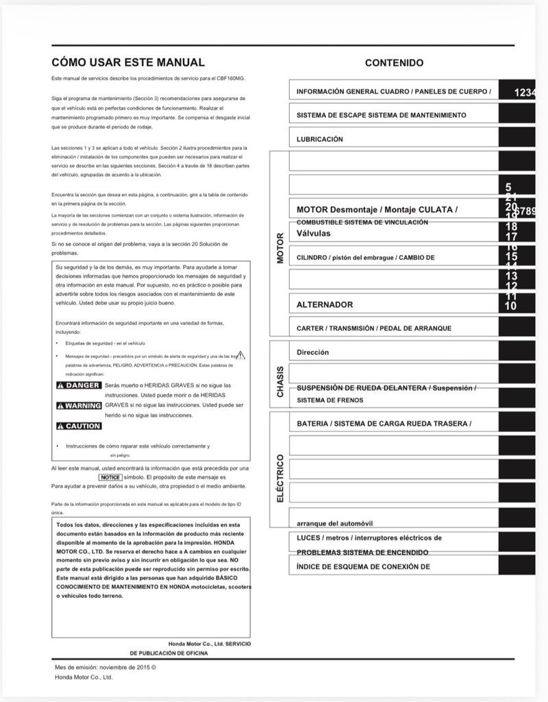 Manual de Taller Honda CB160R Hornet (Avispón) 2015 - Imagen 2
