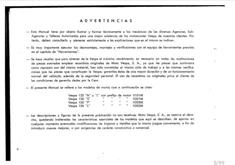 Manual de Taller Vespa S 125L-125N-150S 1965 1975 - Imagen 2