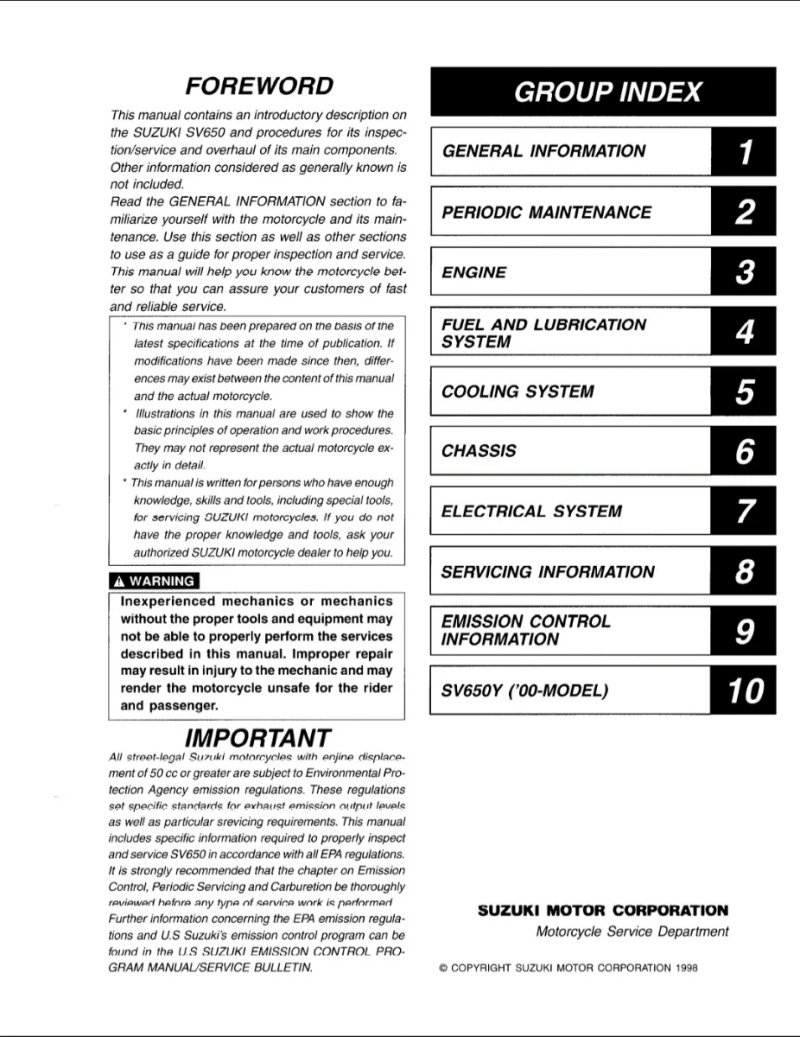 Manual de Taller Suzuki SV650 1998-2000 - Imagen 2