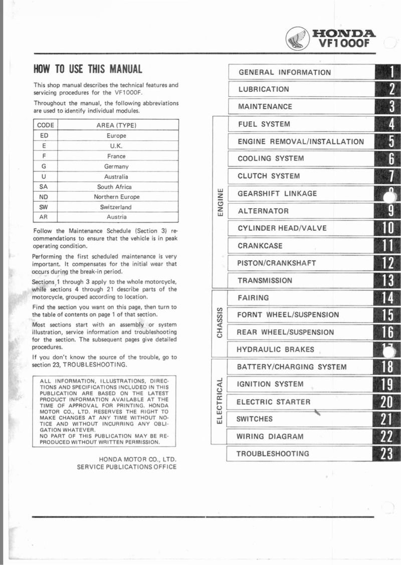 Manual de Taller Honda Interceptor VF1000F 1984 - Imagen 2