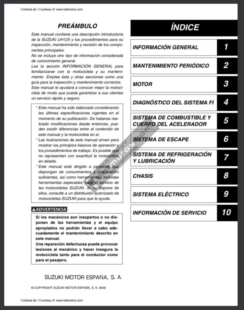 Manual de Taller Suzuki UH125 2006 - Imagen 2