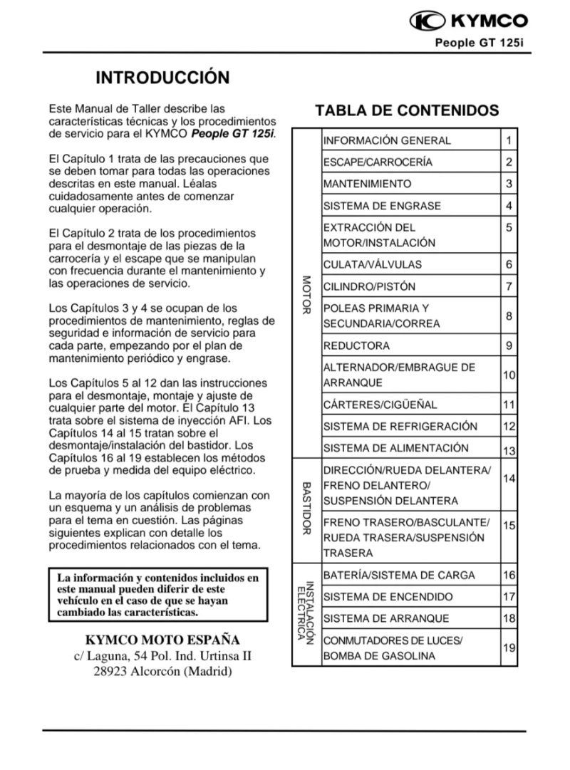 Manual de Taller Kymco PEOPLE 2016 - Imagen 2