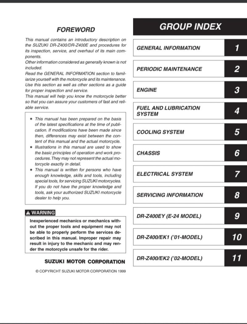 Manual de Taller Suzuki DR-Z400/E 1999-2002 - Imagen 2