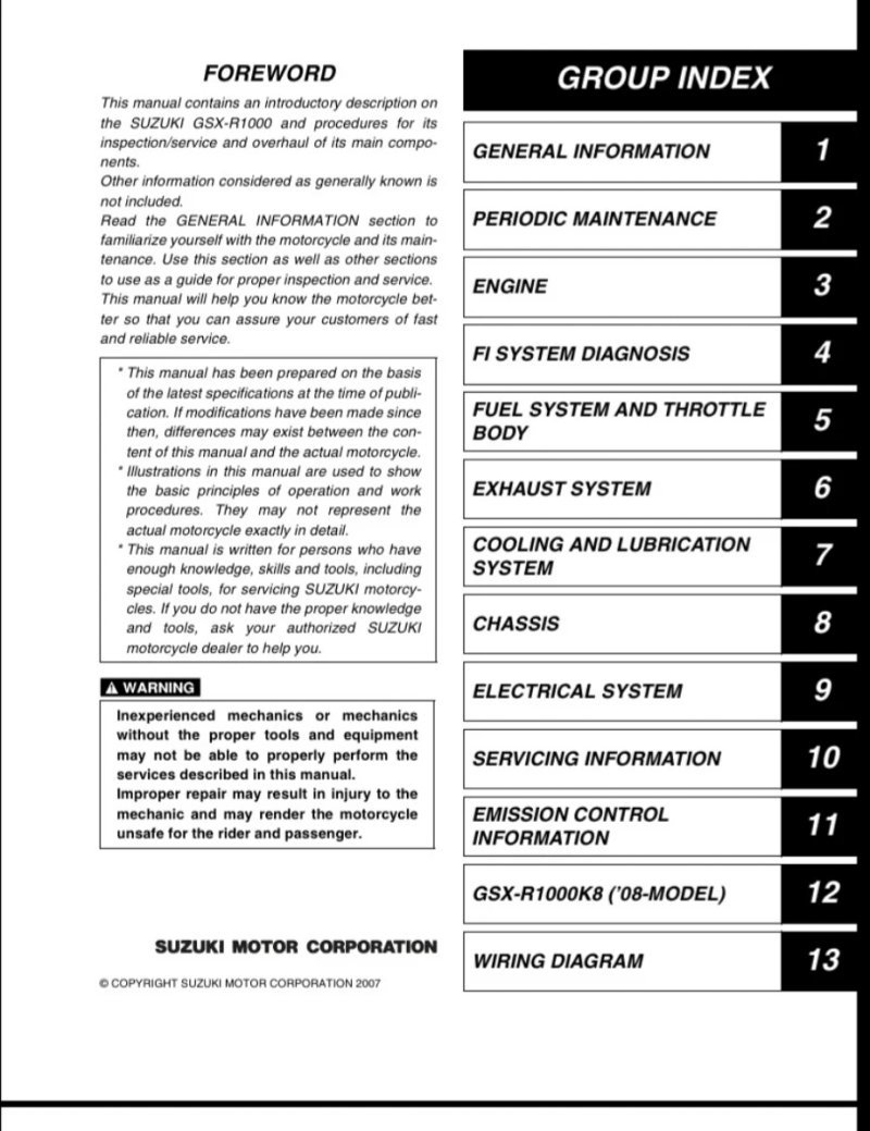 Manual de Taller Suzuki GSX-R1000 2007-2008 - Imagen 2
