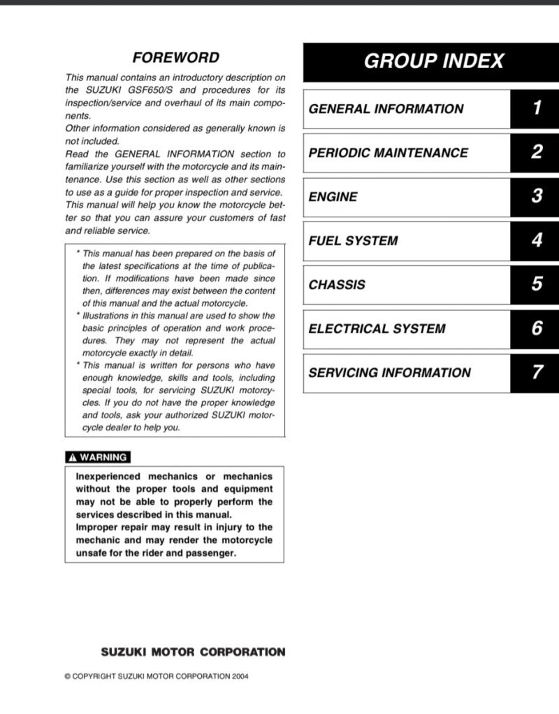 Manual de Taller Suzuki GSF650/S 2004 - Imagen 2