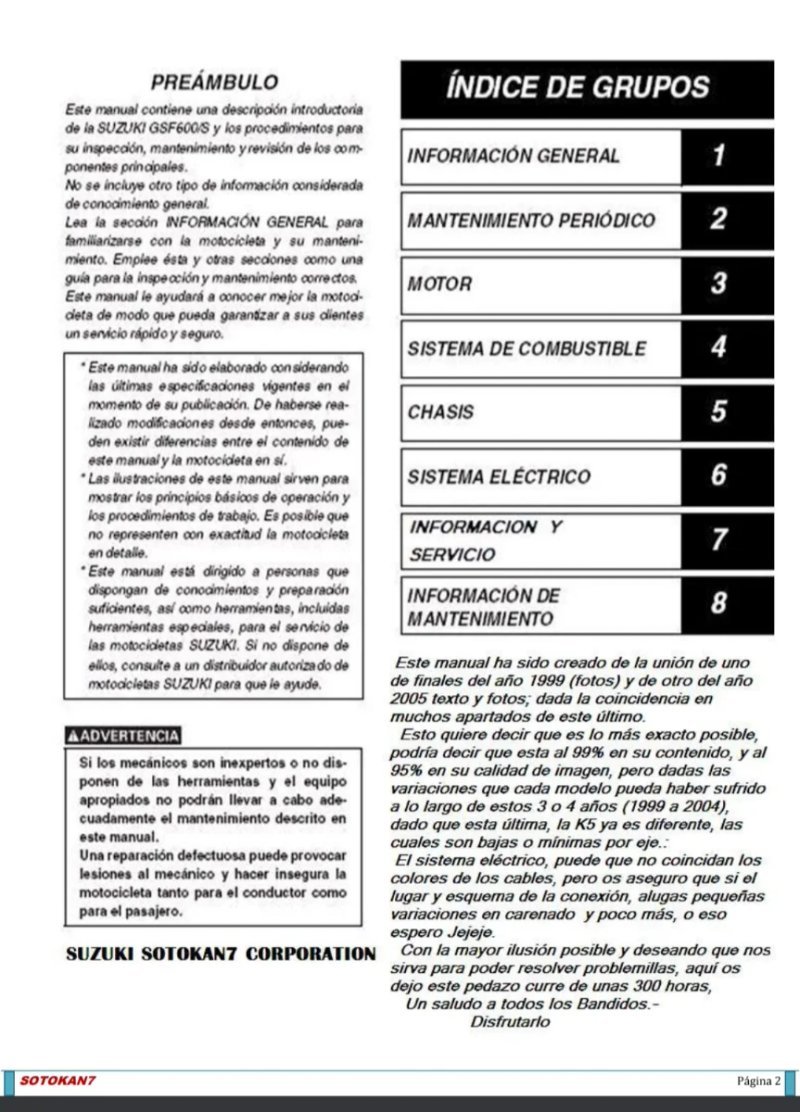 Manual de Taller Suzuki GSF600/S - Imagen 2