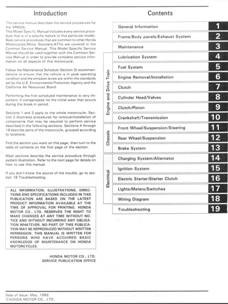 Manual de Taller Honda XR650L 1993 - Imagen 2