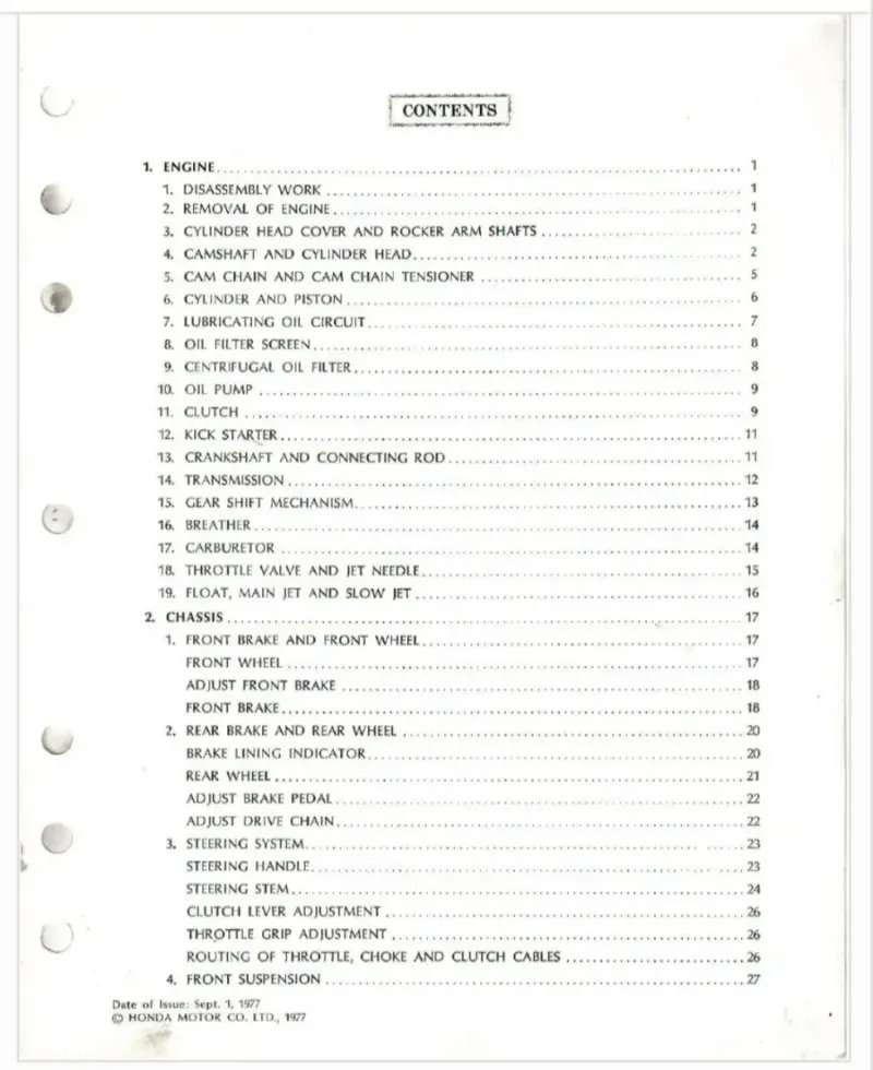 Manual de Taller Honda XL250-350 1977 - Imagen 2