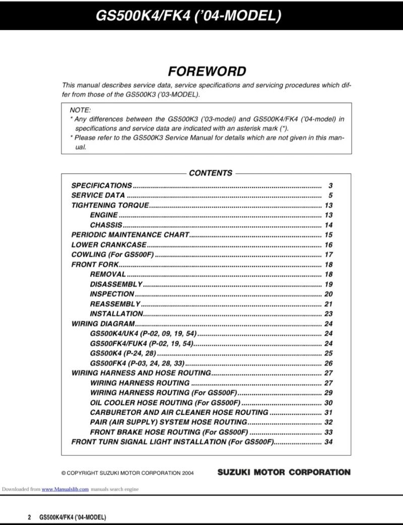 Manual de Taller Suzuki GS500/F - Imagen 2