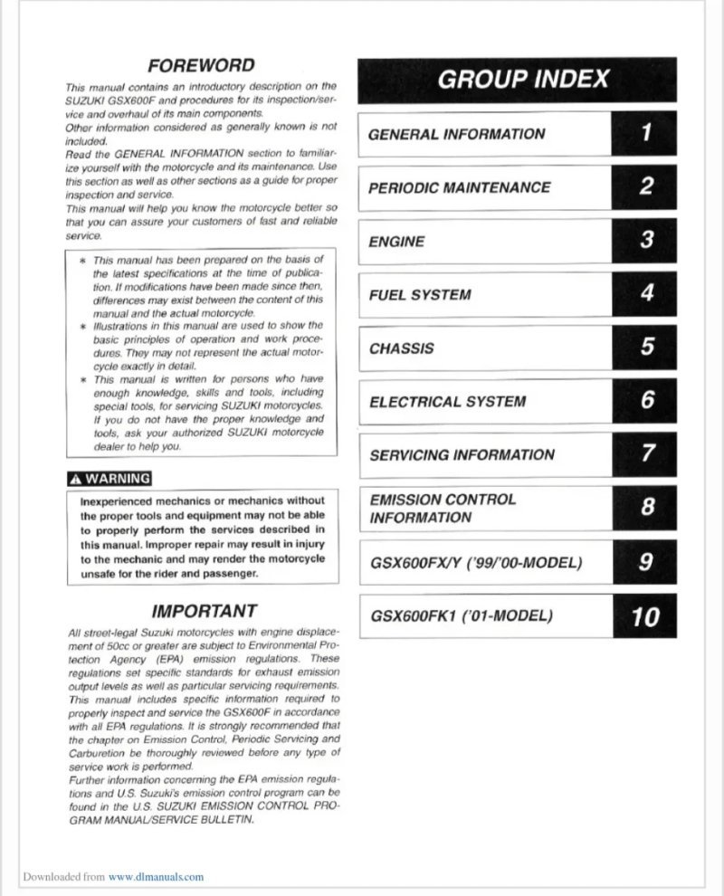 Manual de Taller Suzuki GSX600F 1999 2000 2001 - Imagen 2
