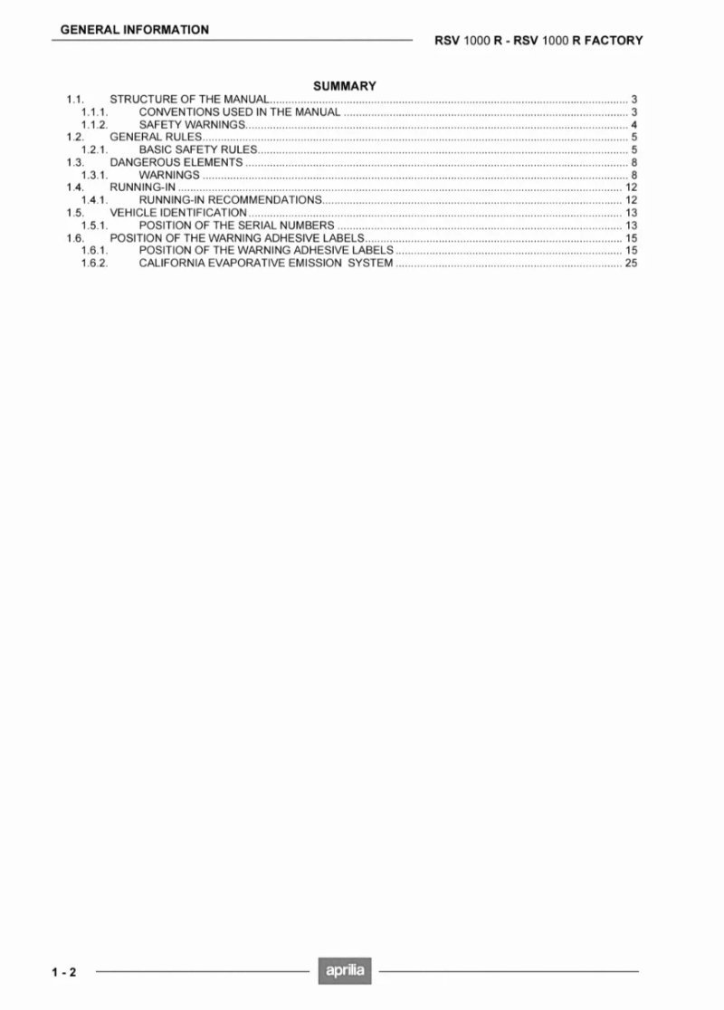 Manual de Taller Aprilia RSV 1000 R 2003 - Imagen 2