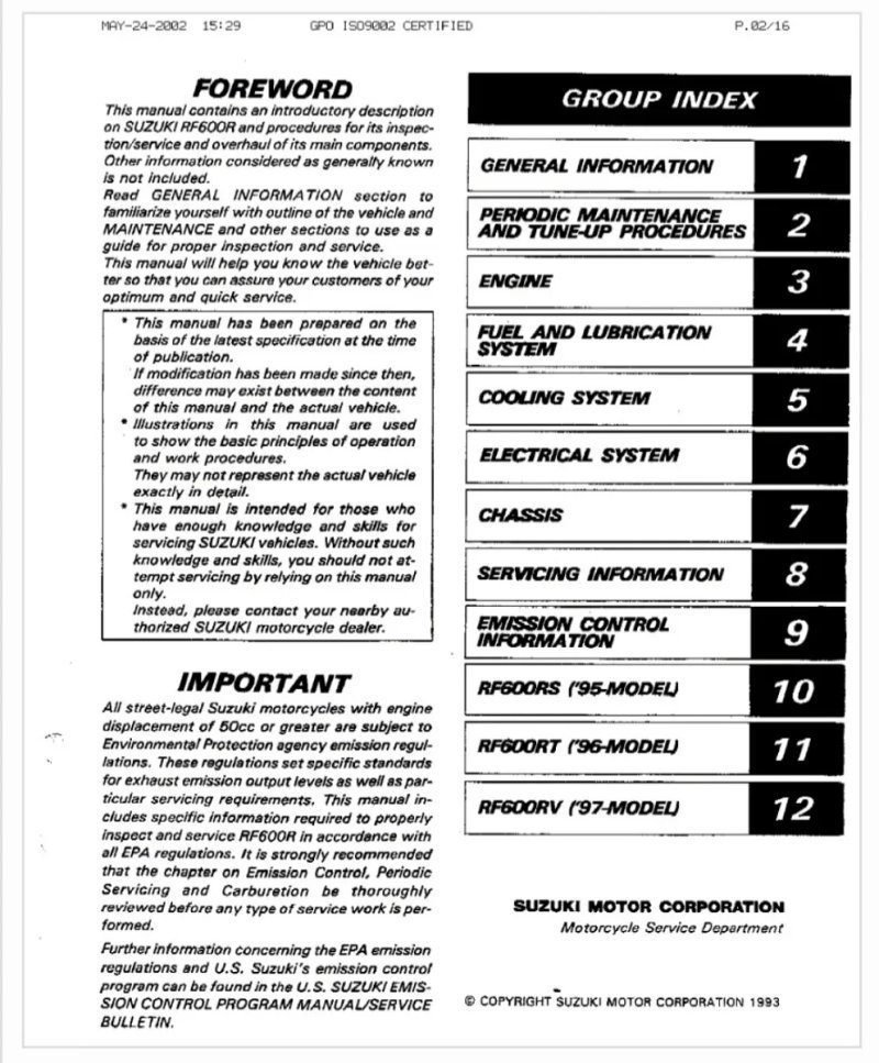 Manual de Taller Suzuki RF600R 1994-1997 - Imagen 2