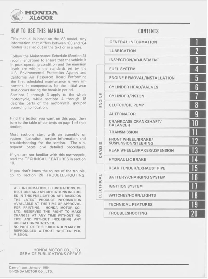 Manual de Taller Honda XL600R 1983-1984 - Imagen 2
