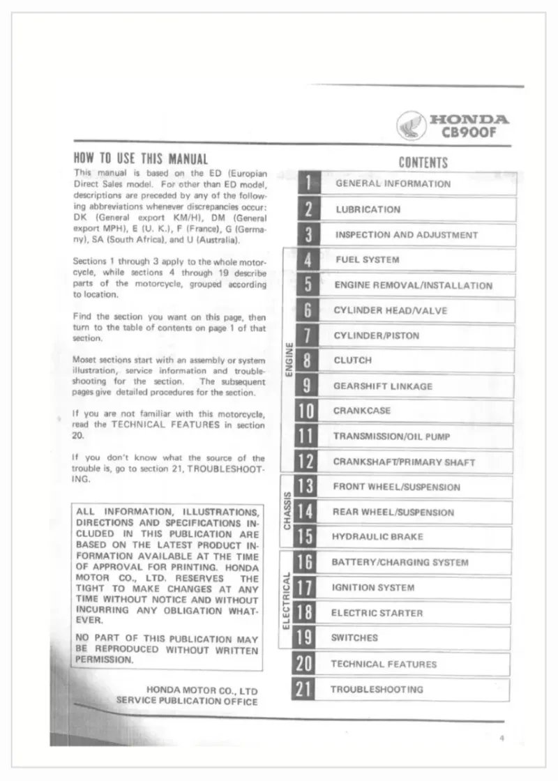 Manual de Taller Honda CB900F 1978 - Imagen 2