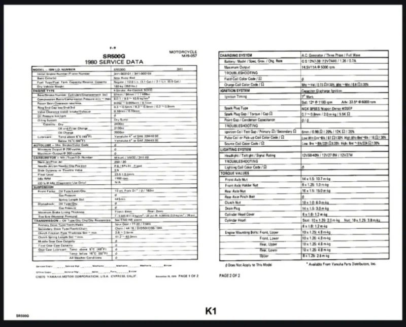Manual de Taller Catálogo Piezas Yamaha SR500G - Imagen 3