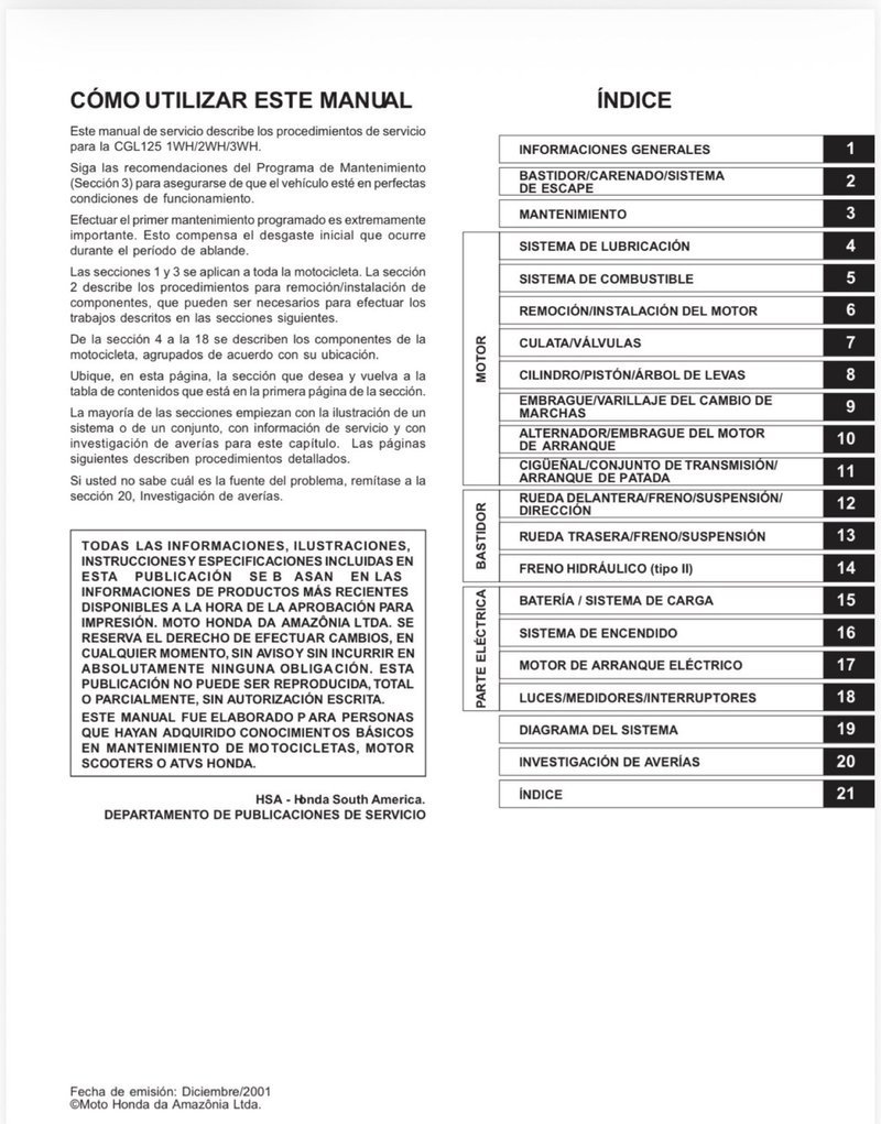 Manual de Taller Honda CGL125 1/2/3WH 2002 - Imagen 2