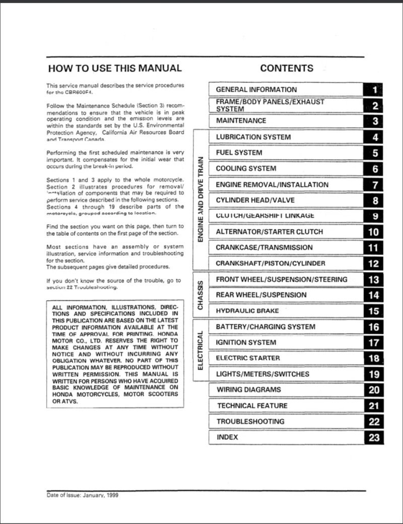 Manual de Taller Honda CBR600F4 1999-2000 - Imagen 2