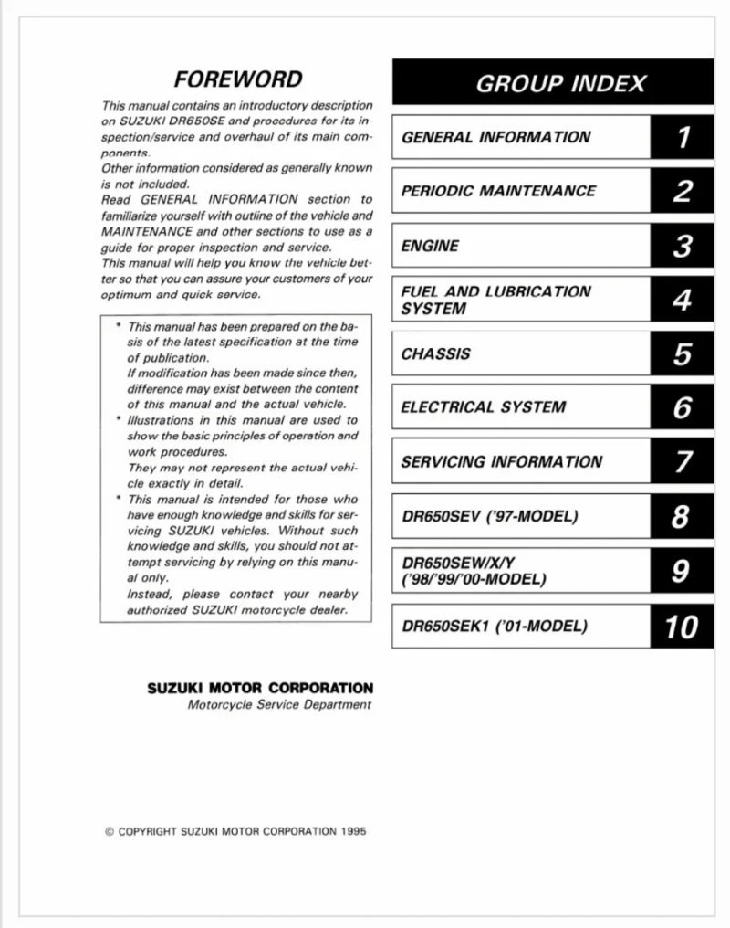 Manual de Taller Suzuki DR650SE 1996-2001 - Imagen 2