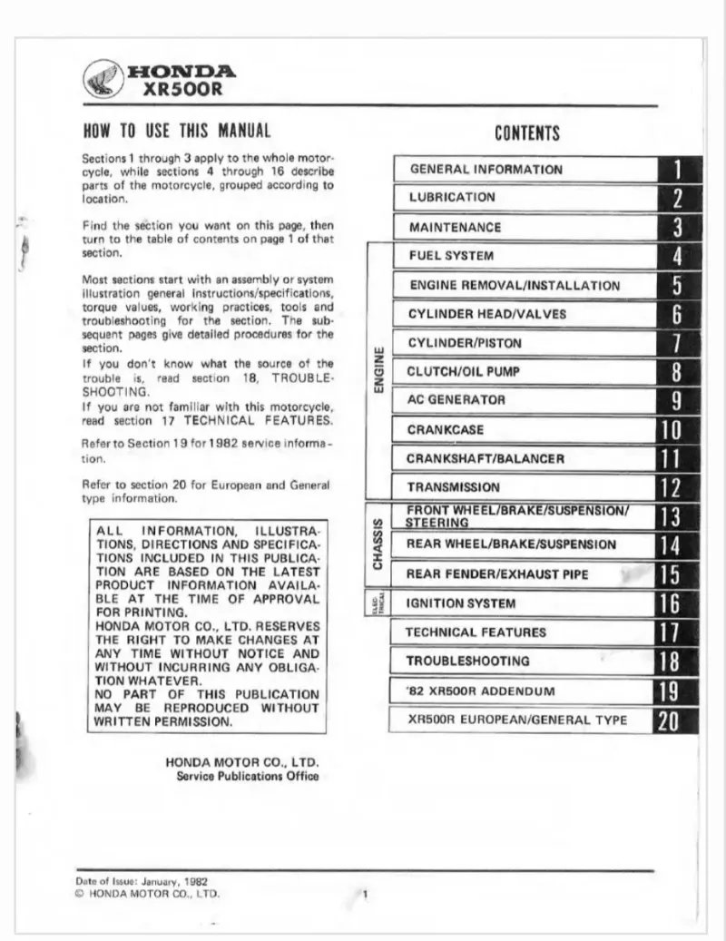 Manual de Taller Honda XR500R 1982 - Imagen 2