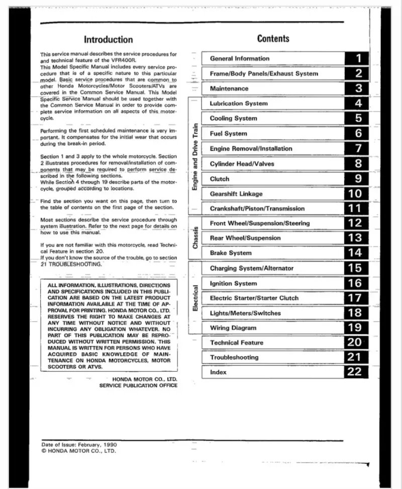 Manual de Taller Honda VFR 400R 1990 - Imagen 2