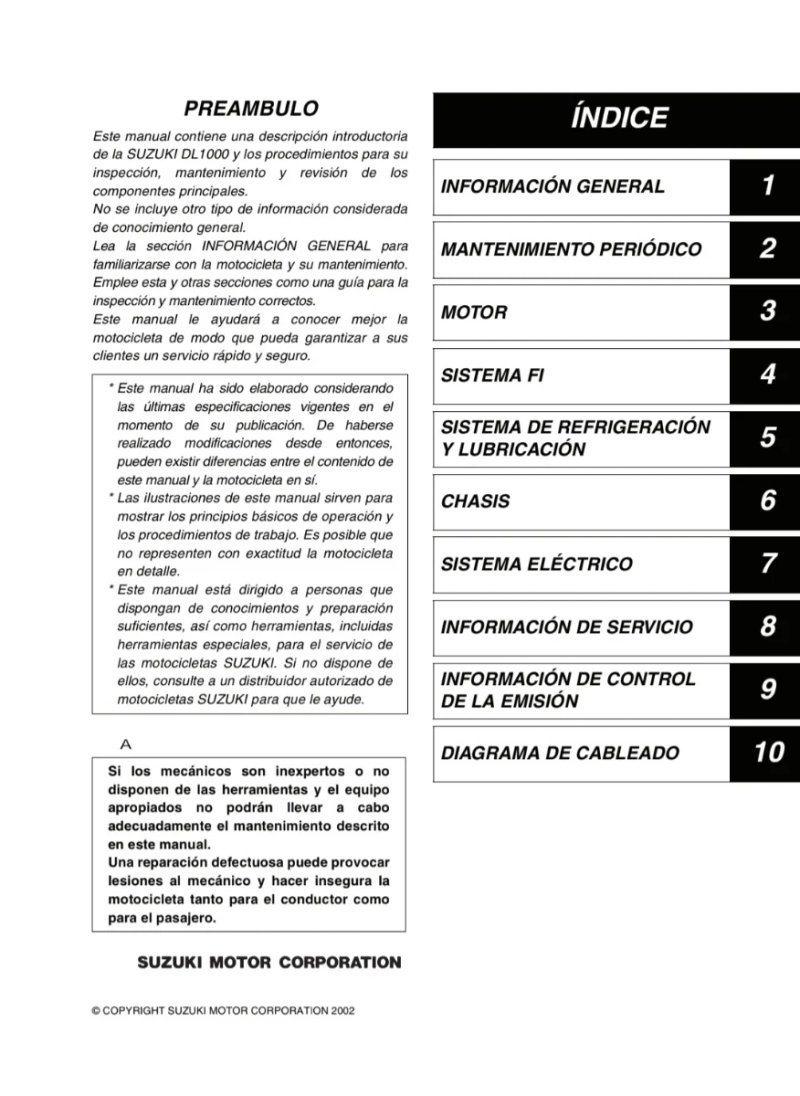 Manual de Taller Suzuki DL1000 2002 - Imagen 2