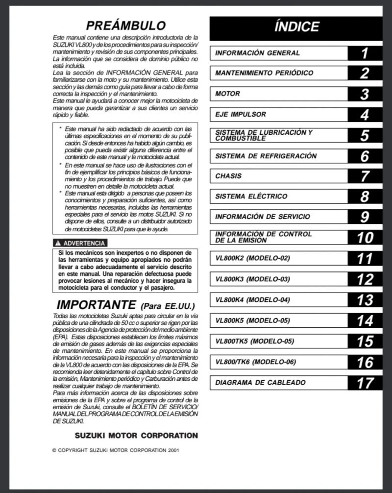 Manual de Taller Suzuki intruder VL800 2001-2006 - Imagen 2
