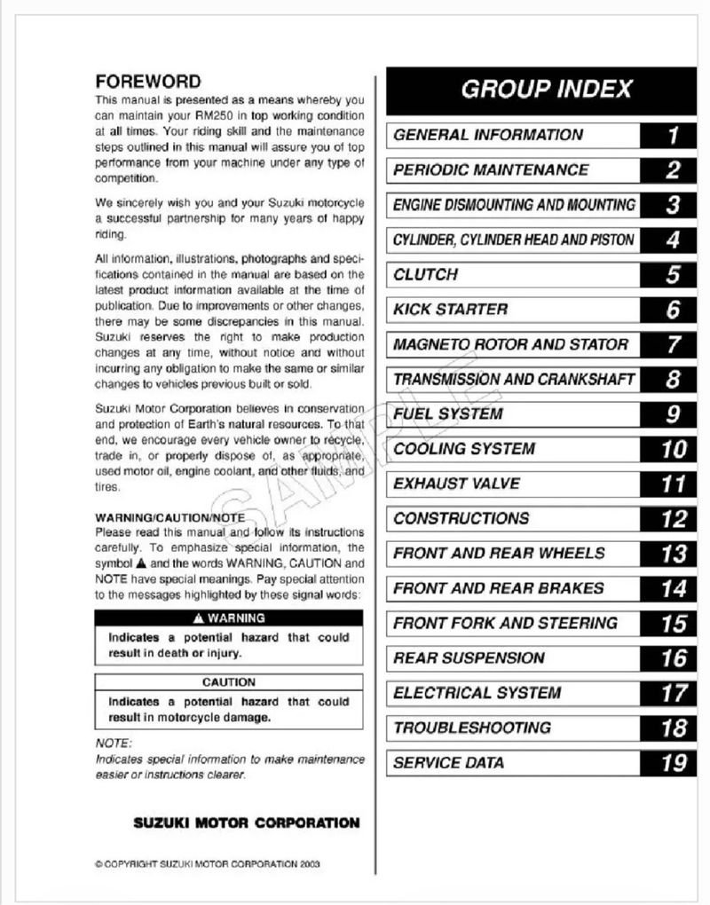 Manual de Taller Suzuki RM 250 - Imagen 2