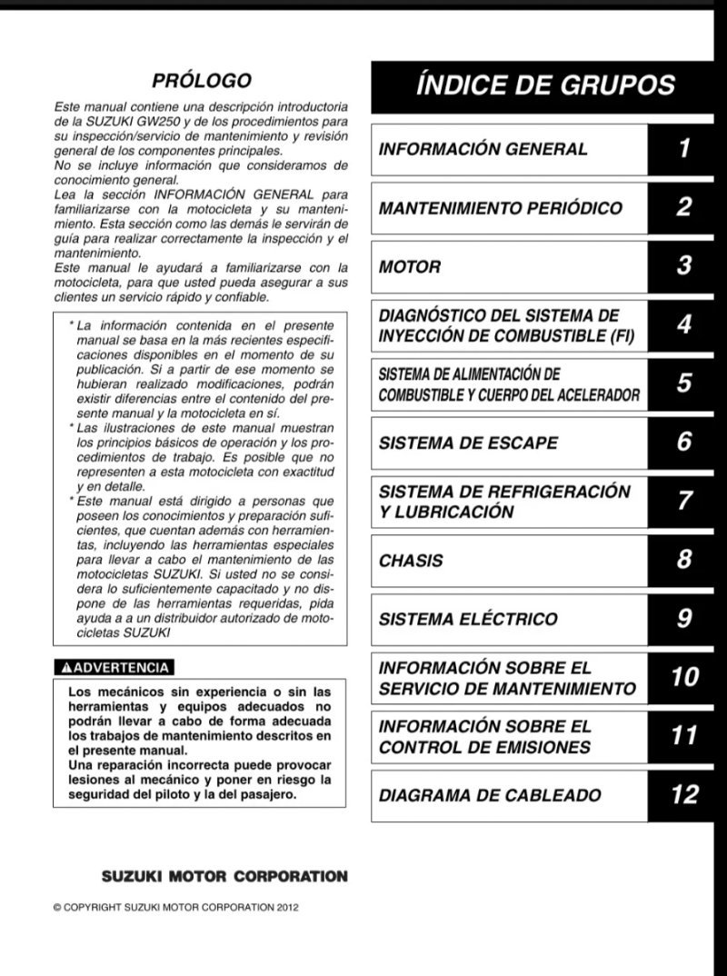 Manual de Taller Suzuki GW250 2012 - Imagen 2
